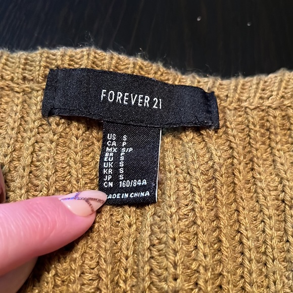 Brown Knit V Neck Forever 21 Long-Sleeve Sweater, Size Small - Picture 4 of 7